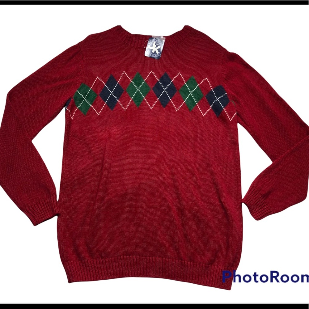 New J. Khaki Kids Red Argyle Sweater size XL